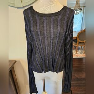 Aritzia Babaton Size XS Black Blue Striped Viscose Cropped Drop Shoulder Sweater